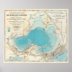 Hydrografischer Karte See Mendota Poster