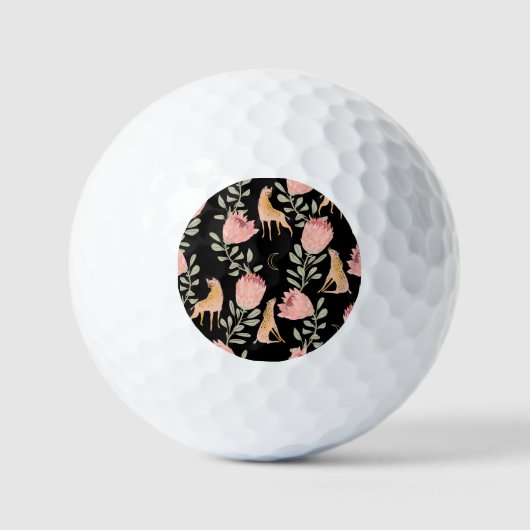 Hyena & Protea: Dunkles Vintages Muster Golfball (Vorderseite)