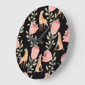 Hyena & Protea: Dunkles Vintages Muster Große Wanduhr (Winkel)