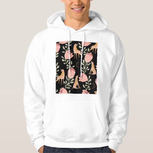 Hyena & Protea: Dunkles Vintages Muster Hoodie (Vorderseite)
