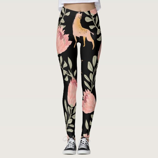 Hyena & Protea: Dunkles Vintages Muster Leggings (Vorderseite)