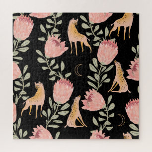 Hyena & Protea: Dunkles Vintages Muster Puzzle