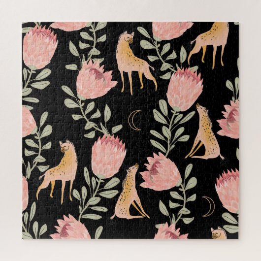Hyena & Protea: Dunkles Vintages Muster Puzzle (Vertikal)