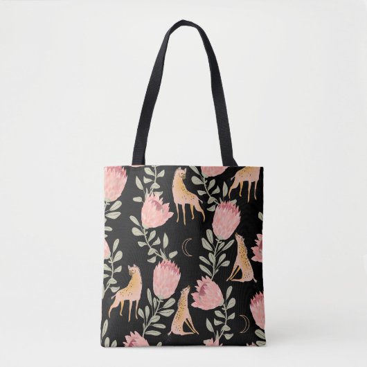 Hyena & Protea: Dunkles Vintages Muster Tasche (Vorderseite)