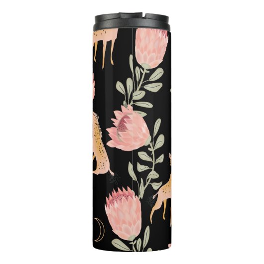 Hyena & Protea: Dunkles Vintages Muster Thermosbecher (Rückseite)