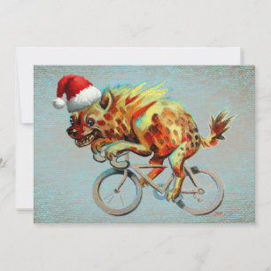 Hyena Reiten mit dem Fahrrad Weihnachtsmannmütze Feiertagskarte