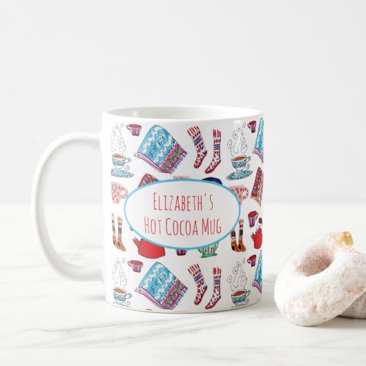 Hyge Hot Cocoa Niedlich Winter Hand Illustriert Kaffeetasse (Mit Donut)