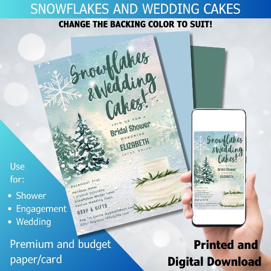 Hyge Snowflakes und Hochzeitstorte Brautparty Einladung
