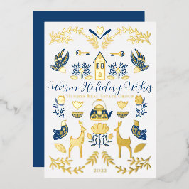 Hygge Blue | Yellow Unique Warme Holiday Wishings Folien Feiertagskarte