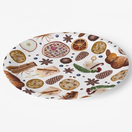 Hygge Christmas Cookie Pattern Pappteller (Schrägansicht)