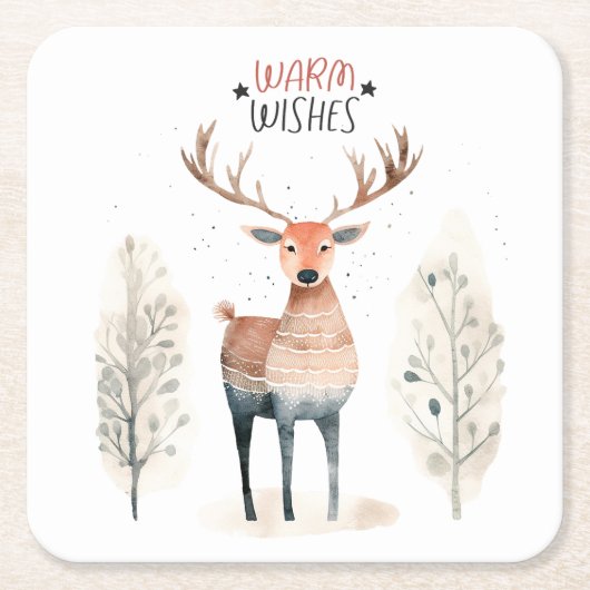 Hygge Christmas Deer Rechteckiger Pappuntersetzer (Vorderseite)