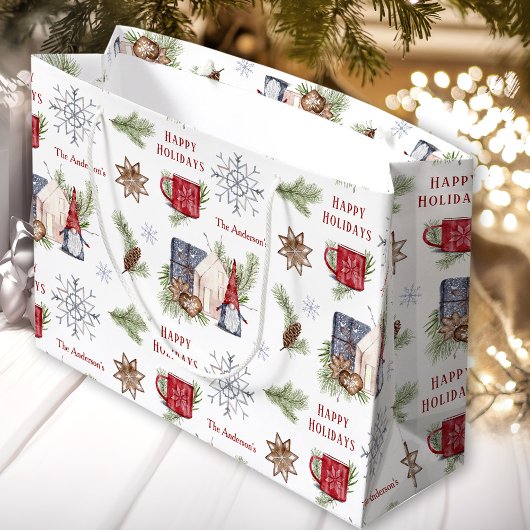 Hygge Christmas Gnome Nordic Holidays Name Große Geschenktüte