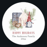 Hygge Christmas Gnome Nordic Holidays Runder Aufkleber<br><div class="desc">Weihnachten Weihnachten Nordic Holidays Aufkleber mit einem niedlichen Gnome. Modern und einfach. Personalisieren Sie den Text einfach. Kate Eden Art</div>