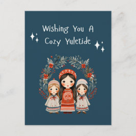 Hygge Christmas Mother and Daughters Wreath Feiertagspostkarte