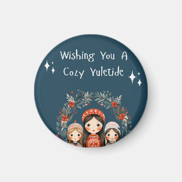 Hygge Christmas Mother and Daughters Wreath Magnet