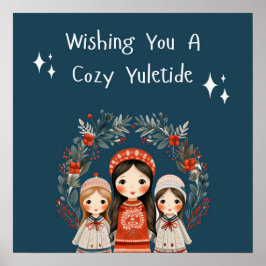 Hygge Christmas Mother and Daughters Wreath Poster