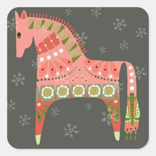 Hygge Holiday Horse Rounded Square Stickers (Vorderseite)