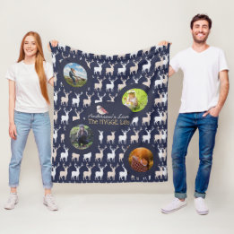 HYGGE Life Cosy Stag Foto Blanket Navy Blue Fleecedecke