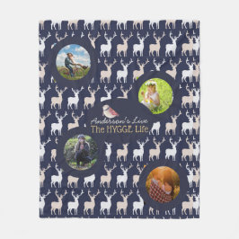 HYGGE Life Cosy Stag Foto Blanket Navy Blue Fleecedecke