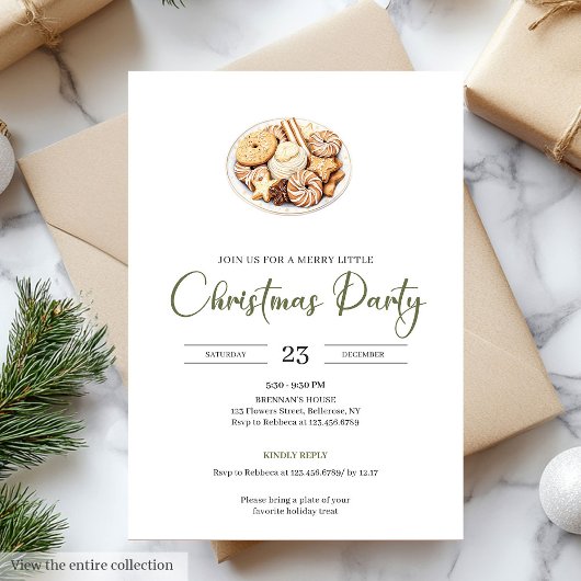 Hygge Style Olive Green Minimalist Christmas Party Einladung