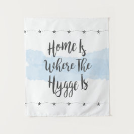 Hygge Watercolor Cosy Zuhause Pastel Blue White Wandteppich