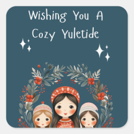 Hygge Weihnachtsmütter & Daughters-Kranz Quadratischer Aufkleber