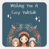Hygge Weihnachtsmütter & Daughters-Kranz Quadratischer Aufkleber (Vorderseite)