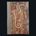 Hygieia von Gustav Klimt, Vintager Jugendstil Geschirrtuch<br><div class="desc">Hygieia (c. 1901) von Gustav Klimt ist ein Vintages Viktorianisches Zeitenymbolismus-Gemälde, in dem die griechische Göttin aus Hygiene, Gesundheit, Sauberkeit und Sanitäreinrichtungen sowie die askulapische Schlange um ihren Arm und die Tasse Lethe in ihrer Hand dargestellt wird. Hygieia ist Teil eines von drei Gemälden, die als "Gemälde der Fakultät" bekannt...</div>