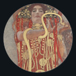Hygieia von Gustav Klimt, Vintager Jugendstil Runder Aufkleber<br><div class="desc">Hygieia (c. 1901) von Gustav Klimt ist ein Vintages Viktorianisches Zeitenymbolismus-Gemälde, in dem die griechische Göttin aus Hygiene, Gesundheit, Sauberkeit und Sanitäreinrichtungen sowie die askulapische Schlange um ihren Arm und die Tasse Lethe in ihrer Hand dargestellt wird. Hygieia ist Teil eines von drei Gemälden, die als "Gemälde der Fakultät" bekannt...</div>