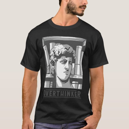 Hype Overthinker Statue in Library Überdenken T-Shirt (Vorderseite)