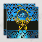 HYPER BUTTERFLY MONOGRAM, blaues Damastassephire Einladung (Vorne/Hinten)