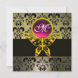 HYPER BUTTERFLY MONOGRAM, Grauer Damast rosa rubin Einladung