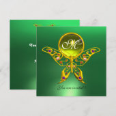 HYPER BUTTERFLY MONOGRAM, grün, gelb topaz Einladung (Vorne/Hinten)