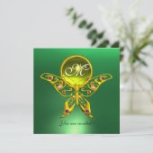 HYPER BUTTERFLY MONOGRAM, grün, gelb topaz Einladung (Stehend Vorderseite)