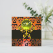 HYPER BUTTERFLY MONOGRAM, orangefarbener Damast, g Einladung (Stehend Vorderseite)