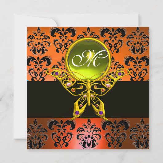 HYPER BUTTERFLY MONOGRAM, orangefarbener Damast, g Einladung (Vorderseite)