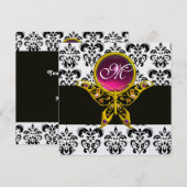 HYPER-BUTTERFLY-MONOGRAM, Schwarz-weißer Damast, r Einladung (Vorne/Hinten)