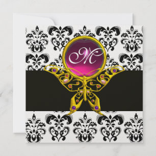 HYPER-BUTTERFLY-MONOGRAM, Schwarz-weißer Damast, r Einladung