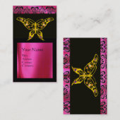 HYPER BUTTERFLY SCHWARZE PINK FUCHSIA SILK DAMASK VISITENKARTE (Vorne/Hinten)