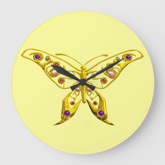 HYPER BUTTERFLY,yellow Große Wanduhr (Vorderseite)