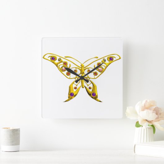 HYPER BUTTERFLY,yellow Quadratische Wanduhr (Zuhause)