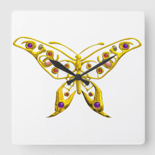 HYPER BUTTERFLY,yellow Quadratische Wanduhr