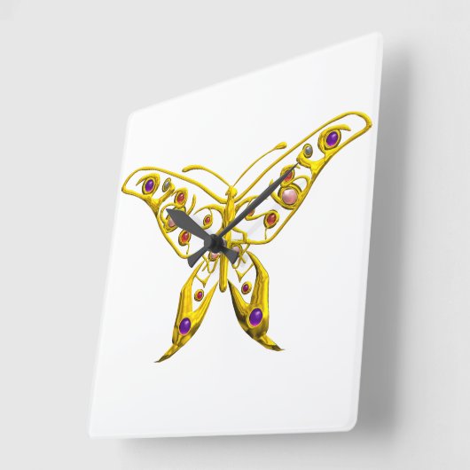 HYPER BUTTERFLY,yellow Quadratische Wanduhr (Winkel)