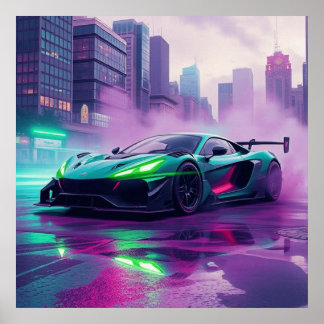 Hyper Car in Neon und Smoke Wall Art Poster