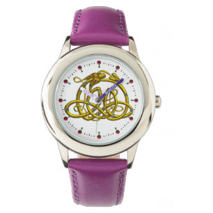 HYPER DRAGON, GOLD CELTIC KNOTS UND GEMSTONES Whit Armbanduhr