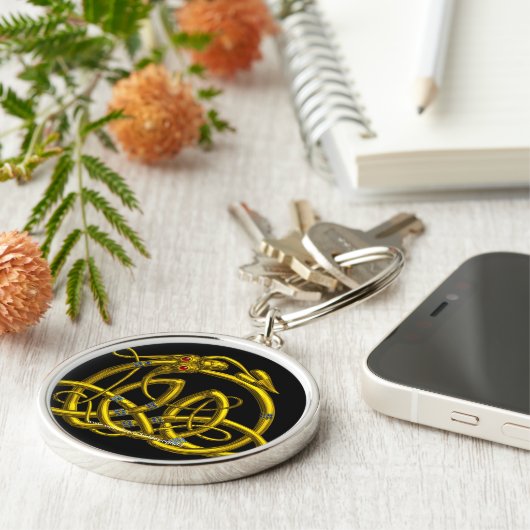 HYPER DRAGON Gold keltische Knoten mit Edelsteinen Schlüsselanhänger (Seite)