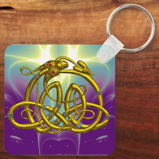 HYPER DRAGON Gold Keltische Knoten mit Edelsteinen Schlüsselanhänger (Rückseite)