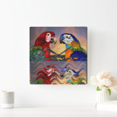 HYPER PAPAGEIEN ROT, BLAUER ARA, BUNTE REFLEXIONEN QUADRATISCHE WANDUHR (Zuhause)