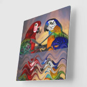 HYPER PAPAGEIEN ROT, BLAUER ARA, BUNTE REFLEXIONEN QUADRATISCHE WANDUHR (Winkel)