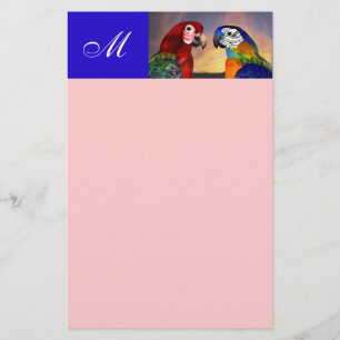 HYPER-PAPAGEIEN / ROTER UND BLauer ARA  MONOGRAMM  Briefpapier